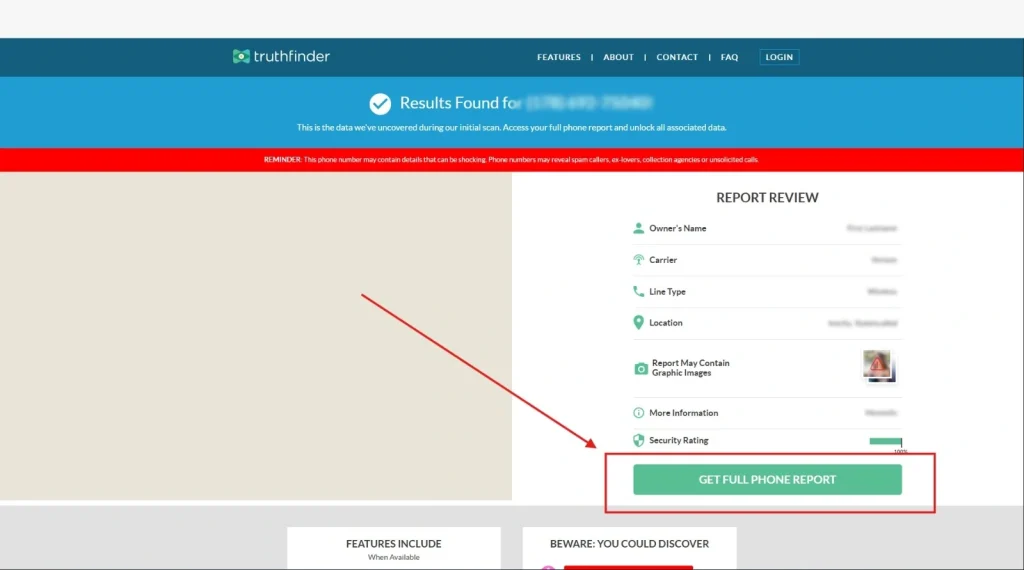Step 3 of reverse phone lookup process using Cocofinder