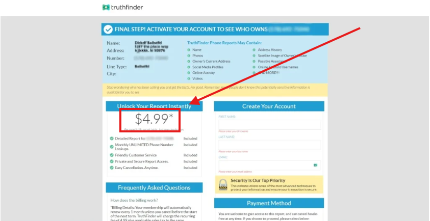 Screenshot of pricing appeared while testing Cocofinder