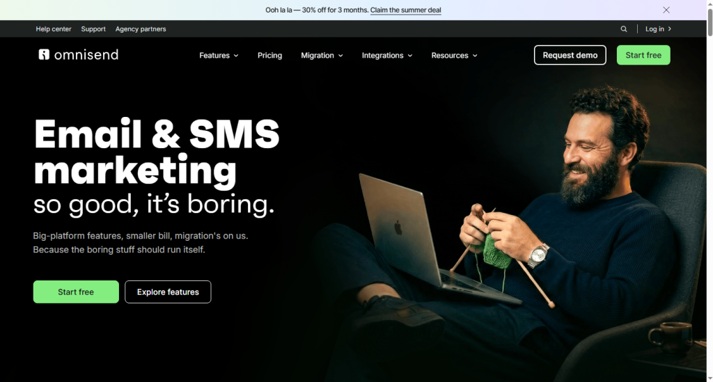 Home page screenshot of Omnisend