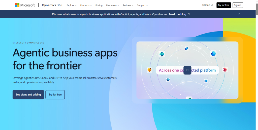 Home page screenshot of Microsoft Dynamics 365