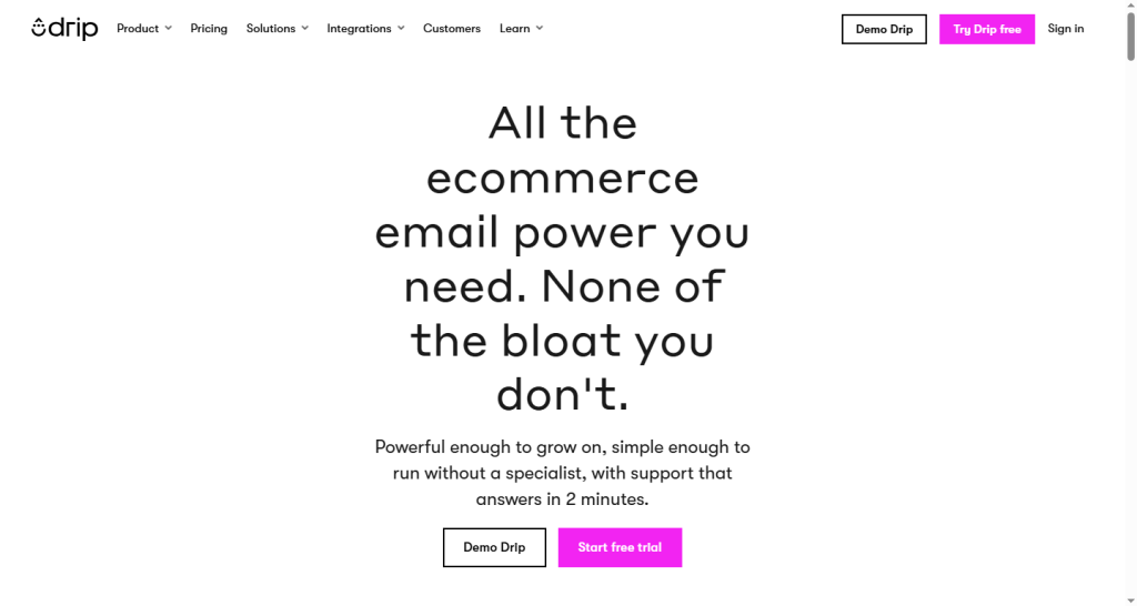 Home page screenshot of Drip