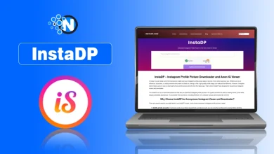 InstaDP logo and high-definition profile picture preview with text "InstaDP" usage guide.