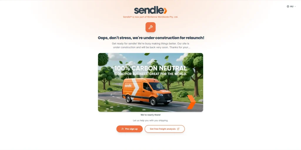 Screenshot of Sendle now website's page by NogenTech
