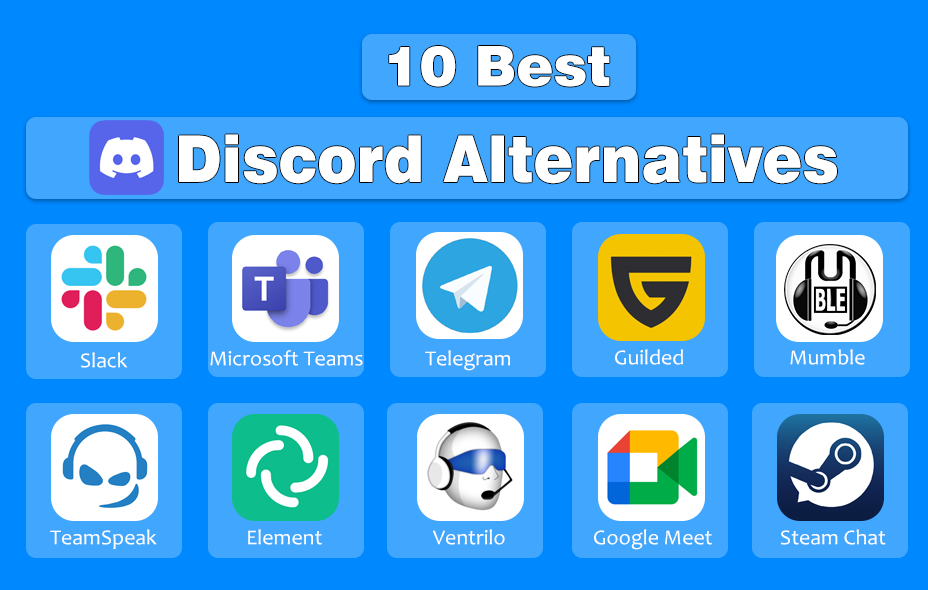 Infographic containing logos of 10 best Discord Alternatives