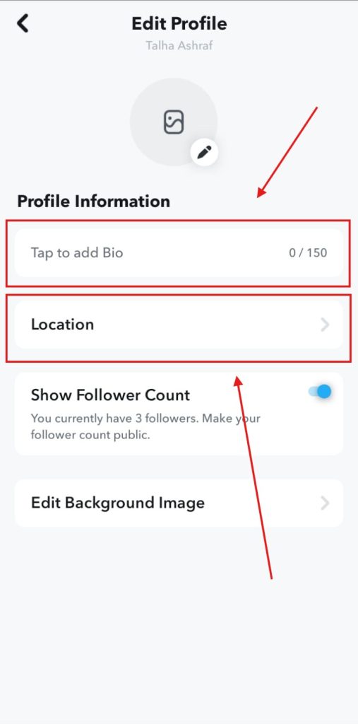 Screenshot showing the edited snapchat public profile to put bio and fill other boxes by NogenTech.