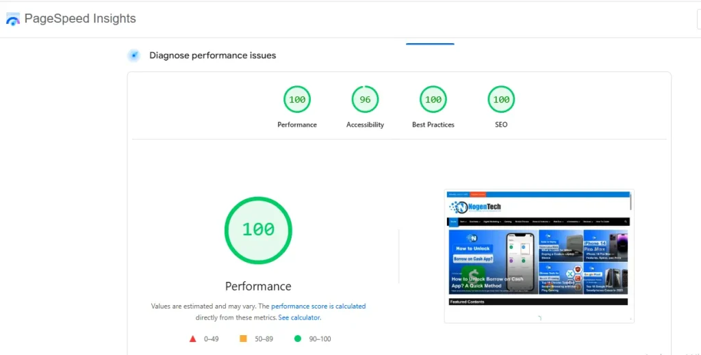 Nogentech Page Speed Insights