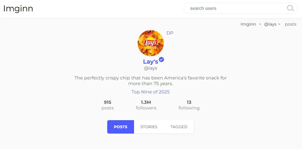 Result Image Shown of Lays on Imginn