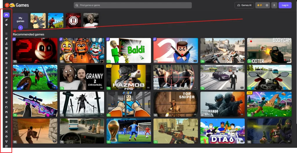Step 3 of how to play games on Yandex Games