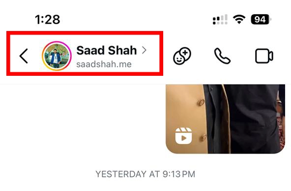 Image of Instagram while clicking on the Username