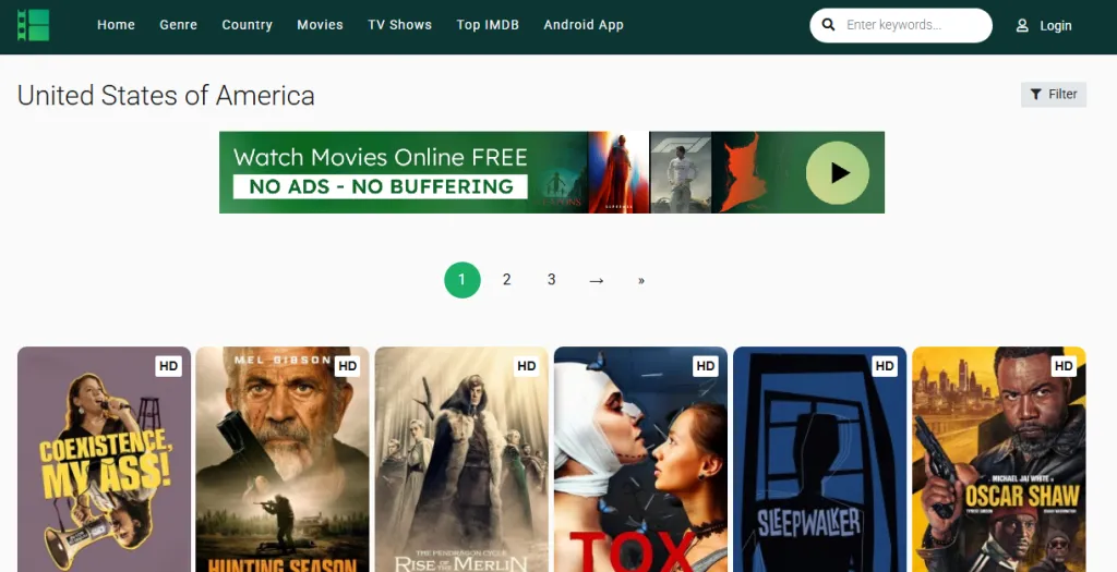 Zoechip Streaming site Homepage
