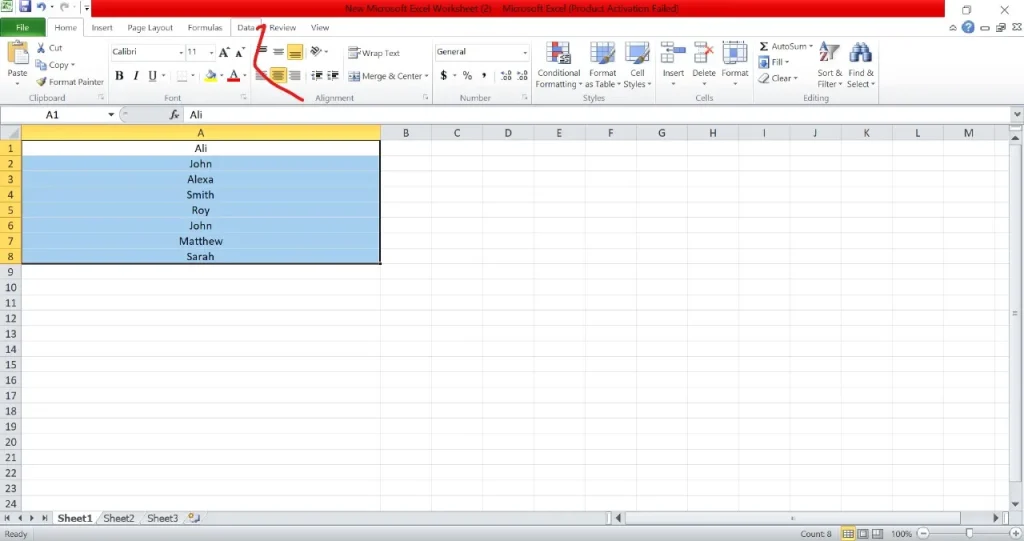 Excel ribbon with 'Data' tab selected showing various data management options.