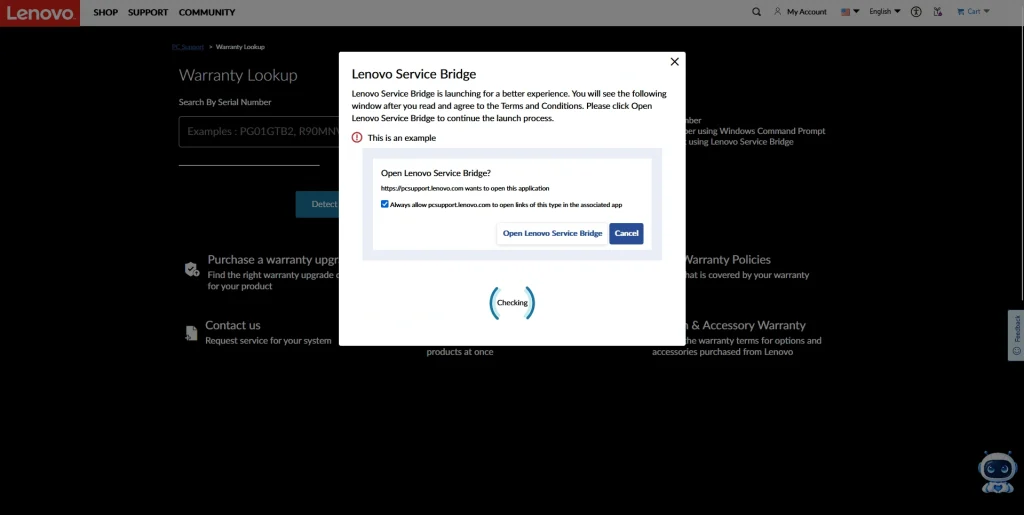 Lenovo Service Bridge prompt appearing during the automatic device detection process