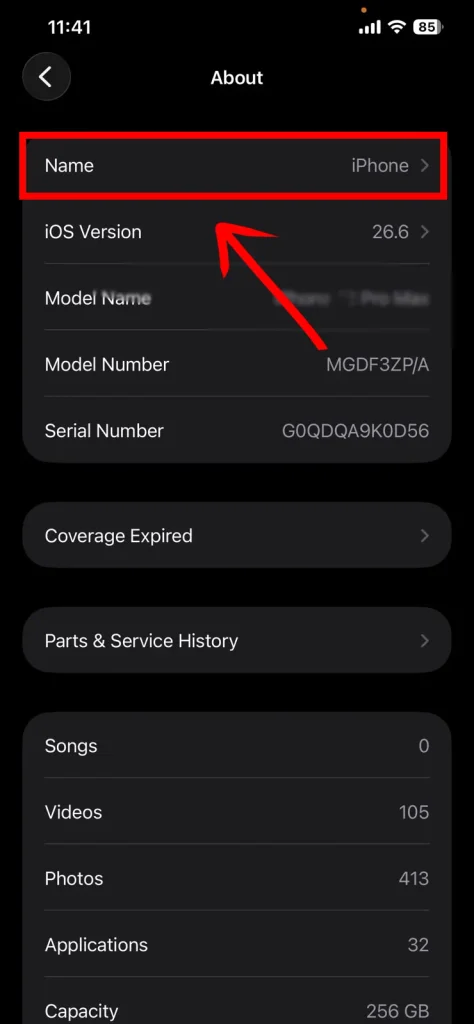 Screenshot of Name area in iphone about by NogenTech