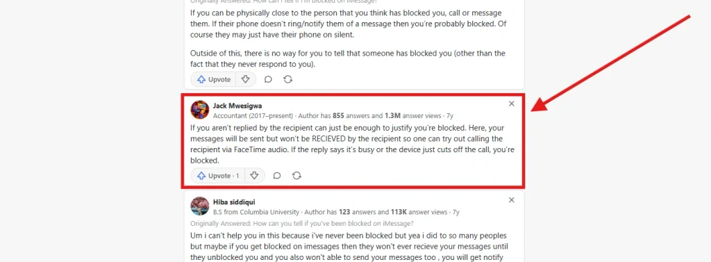 Screenshot of Quora discussion on being blocked on imessage by NogenTech