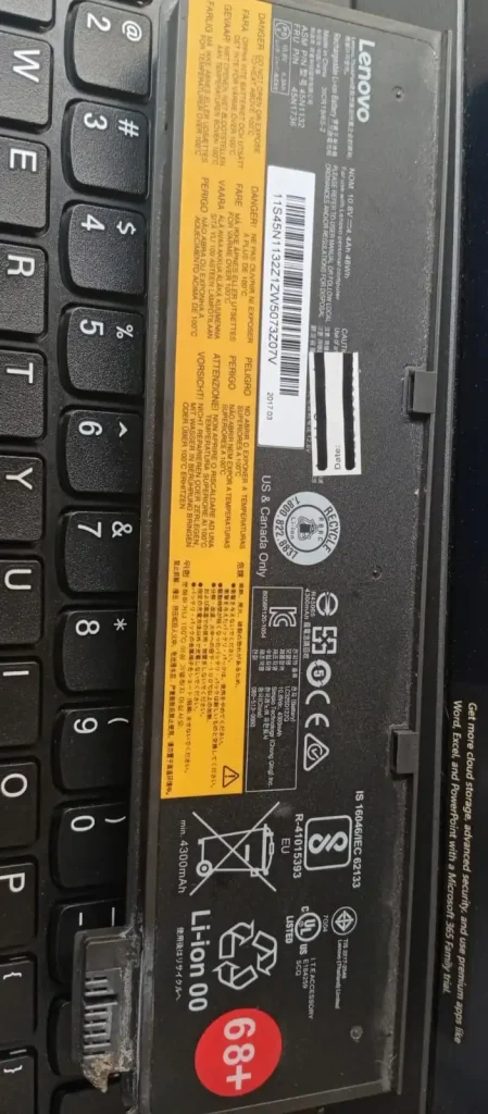 Lenovo laptop label showing the device serial number and product information