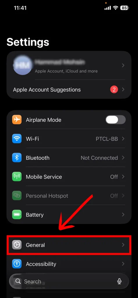 Screenshot of general option in iphone setting by NogenTech