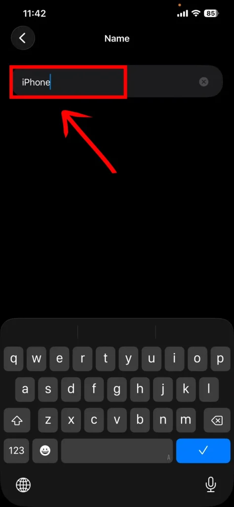 Screenshot of iPhone name section by NogenTech