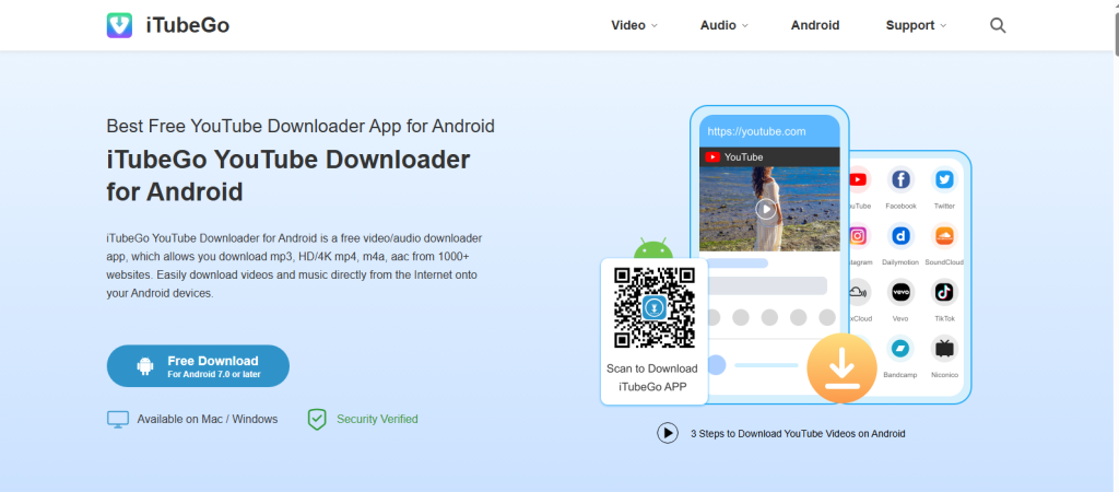 Screenshot from ItubeGo home page showing app download option by noegnTech.org