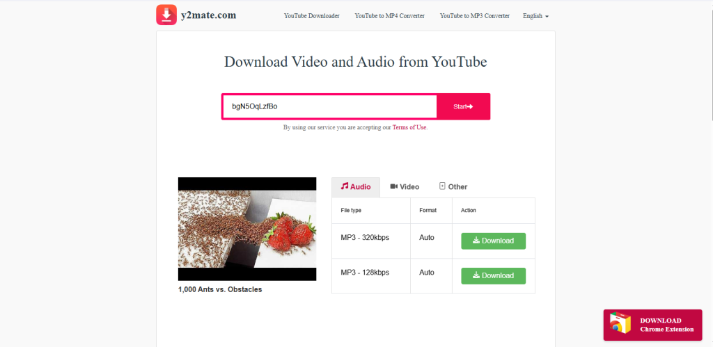 Screenshot of hoame page of Y2mate for video download by nogenTech