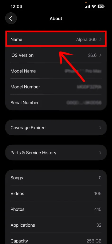 Screenshot of iphone name changed by NogenTech