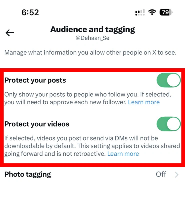 Turn on the toggle for Protect your posts.