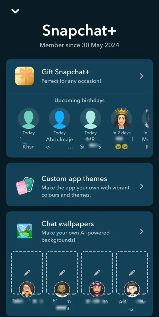 A user interface of Snapchat+