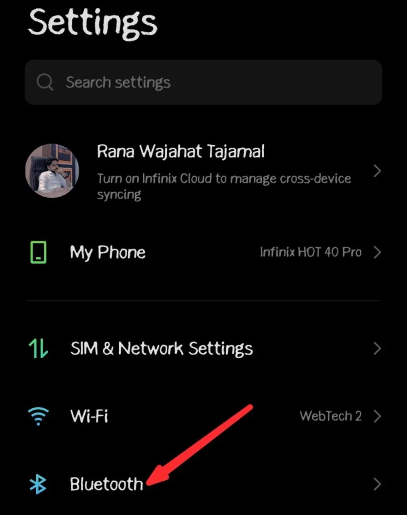 Click on the Bluetooth section