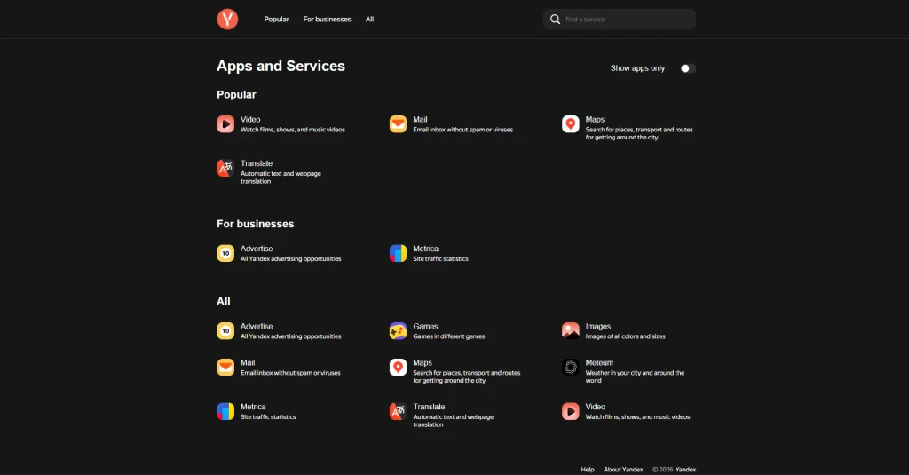 Screenshot of Yandex Services by NogenTech