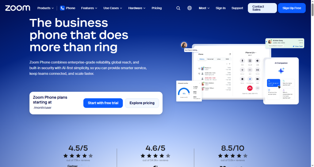 Home page Screenshot of Zoom Phone