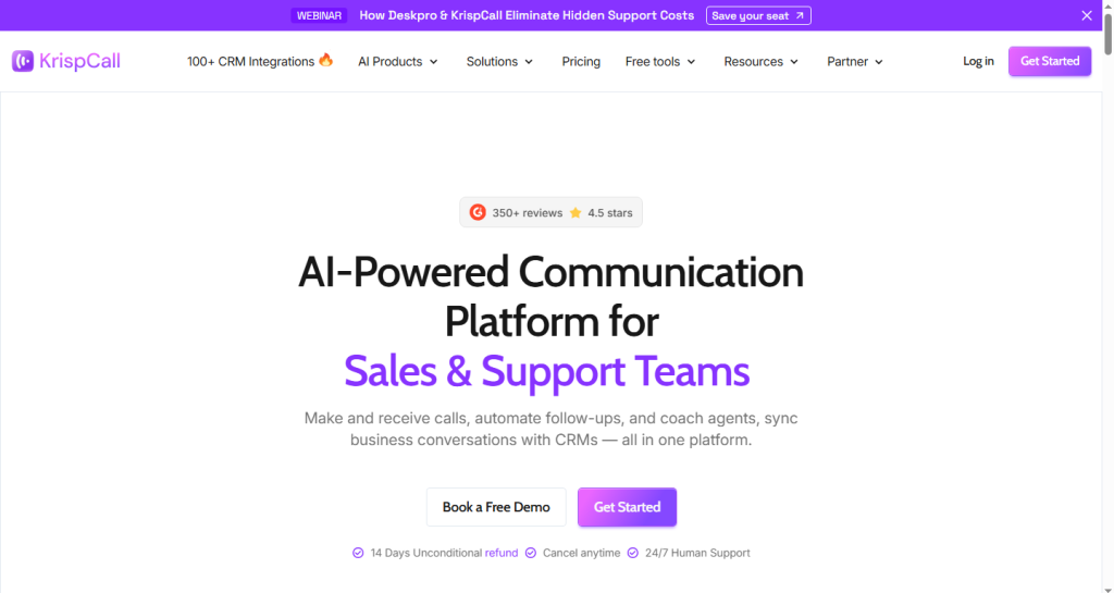 Home Page Screenshot of KrispCall