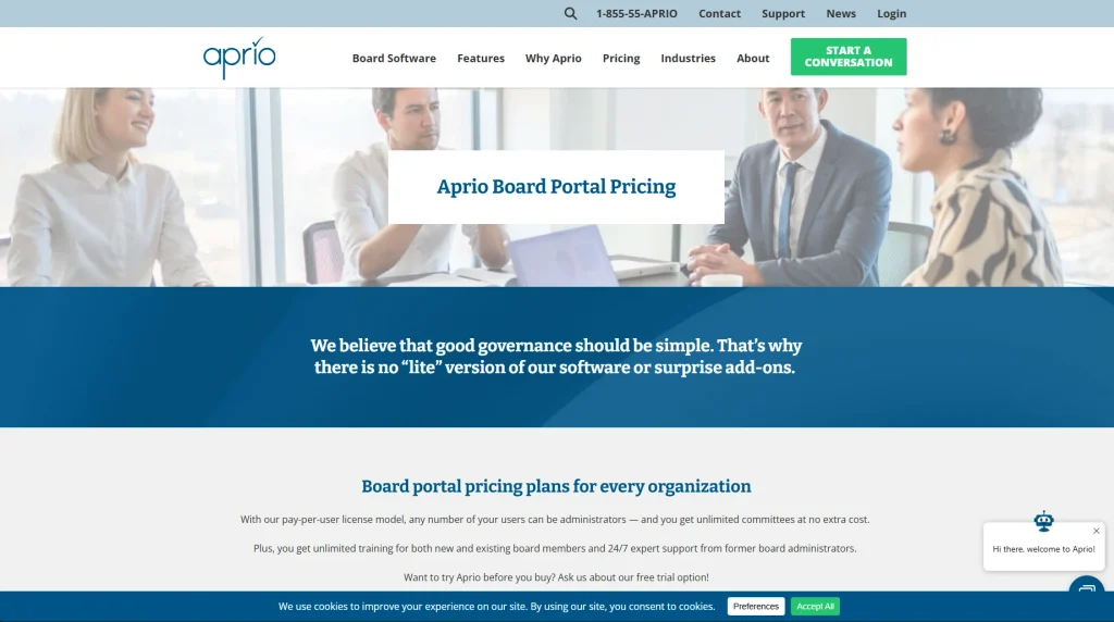 Screenshot of Aprio Board Portal Homepage | Image Credit: Aprio Board Portal