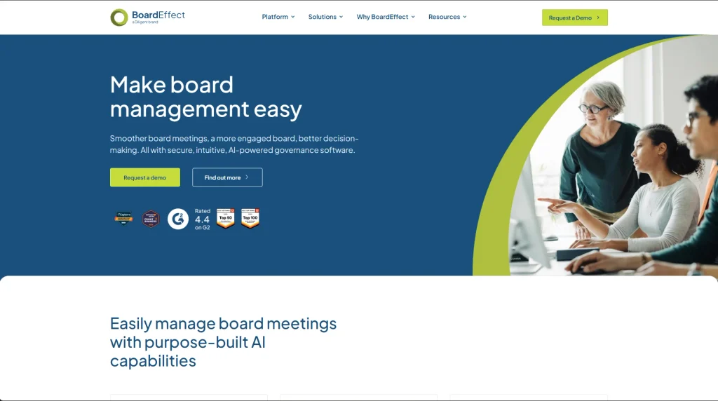 Screenshot of BoardEffect Homepage | Image Credit: BoardEffect