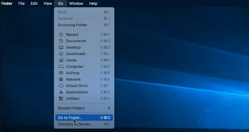 Click on Go and then select Go to Folder