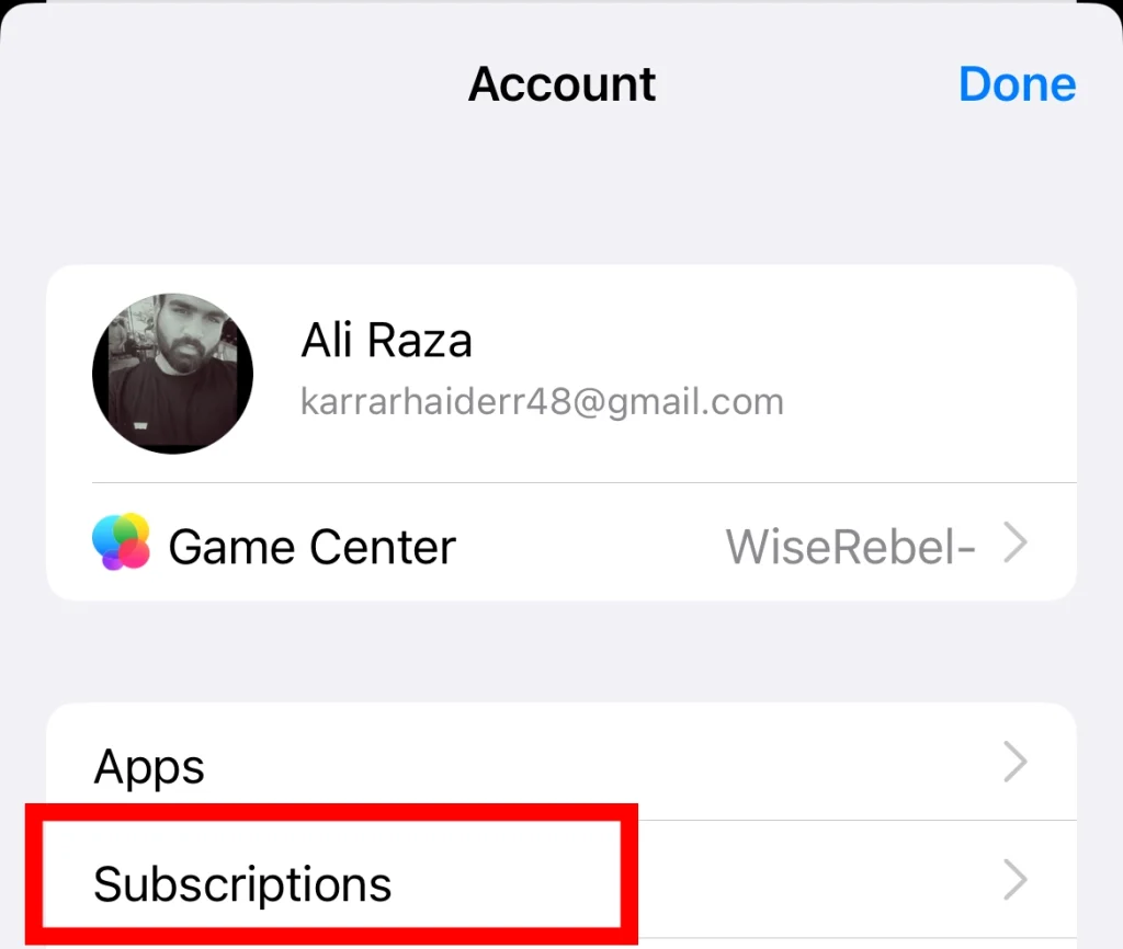 Select the Subscriptions option.