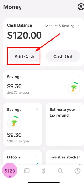 Tap Add Cash