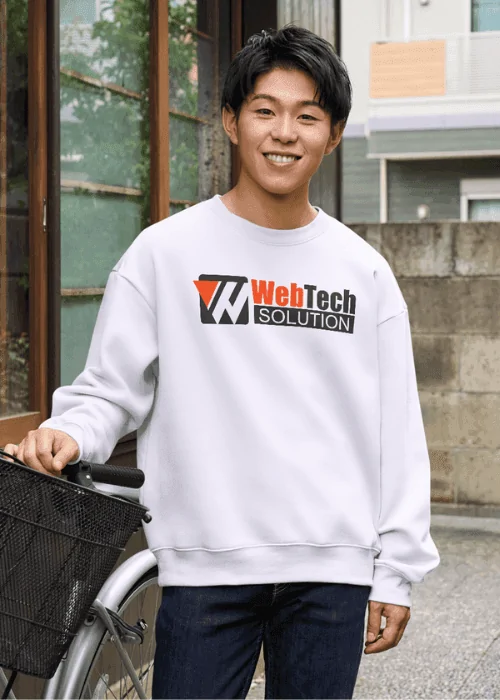 Boy wearing shirt with WebTech solutions logo
