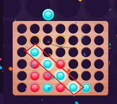 Connect 4 game winning - A player completed the four colours in the same line and win the connect 4 game