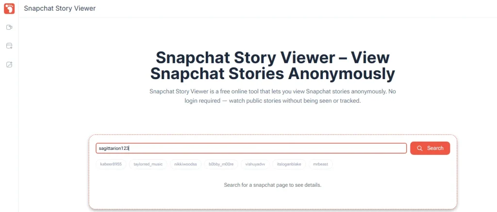 Enter username and press search