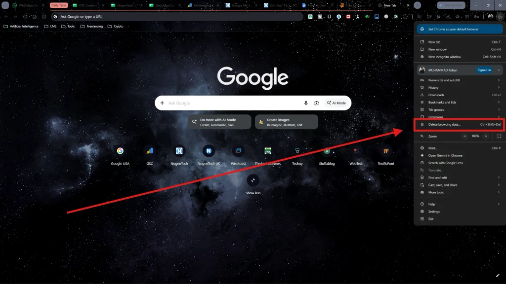 Screenshot of Navigating toward Deleting Browsing Data by NogenTech