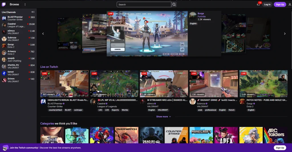 Screenshot of Twitch sign-up window by NogenTech