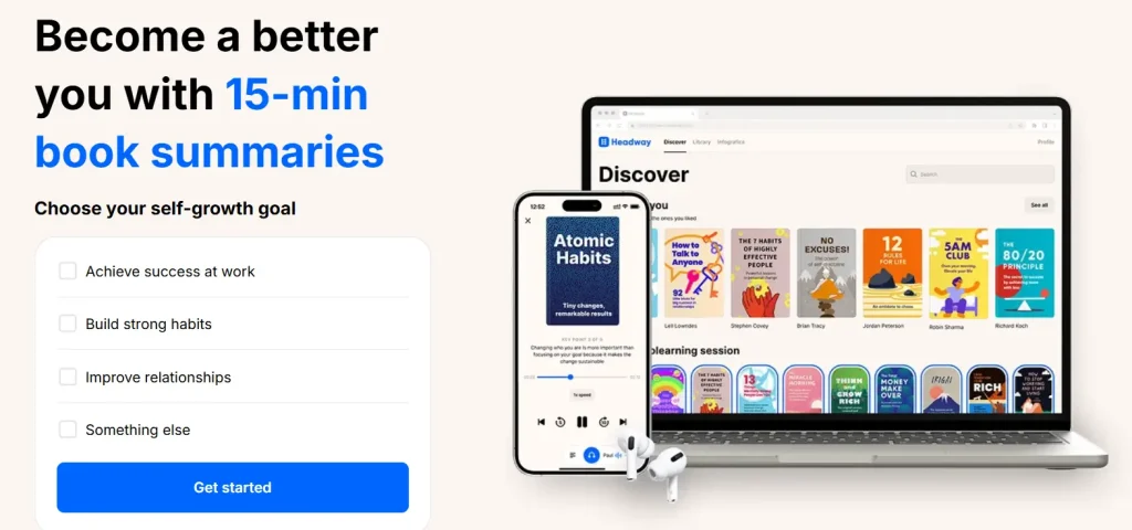 Homepage of Headway app