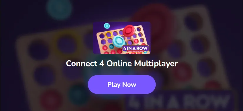 Play now button to play Connect 4 game - A screenshot of Crazygames wesbite to start playing connect 4 game