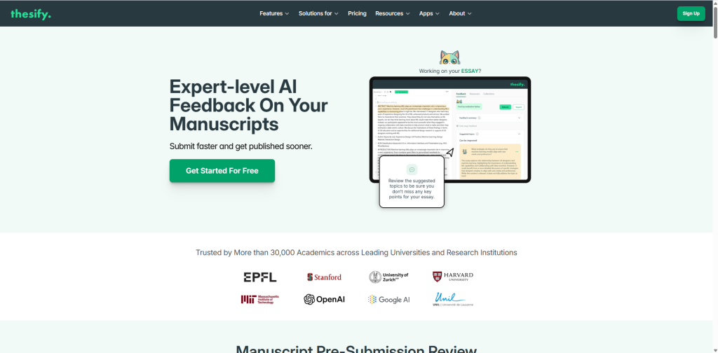 Thesify home page screenshot by nogentech