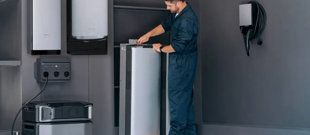 An electrician checking the energy system
