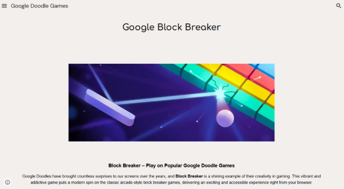 Google Block Breaker is a contemporary browser twist game on an old Arcade-style.