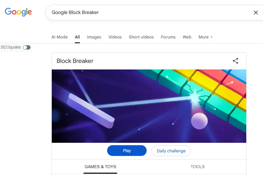 search for "Google Block Breaker