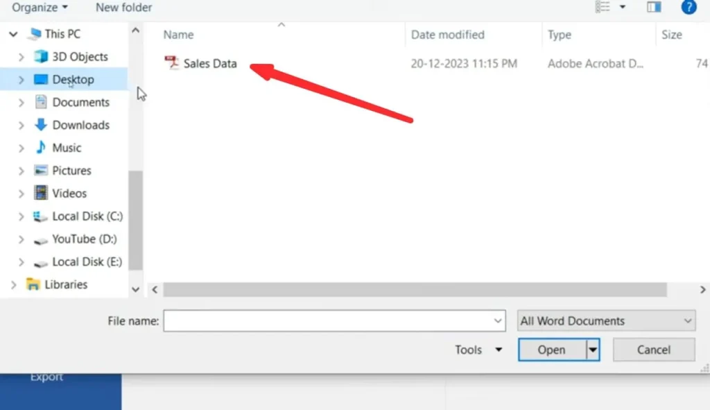 Select the desired PDF file from your PC
