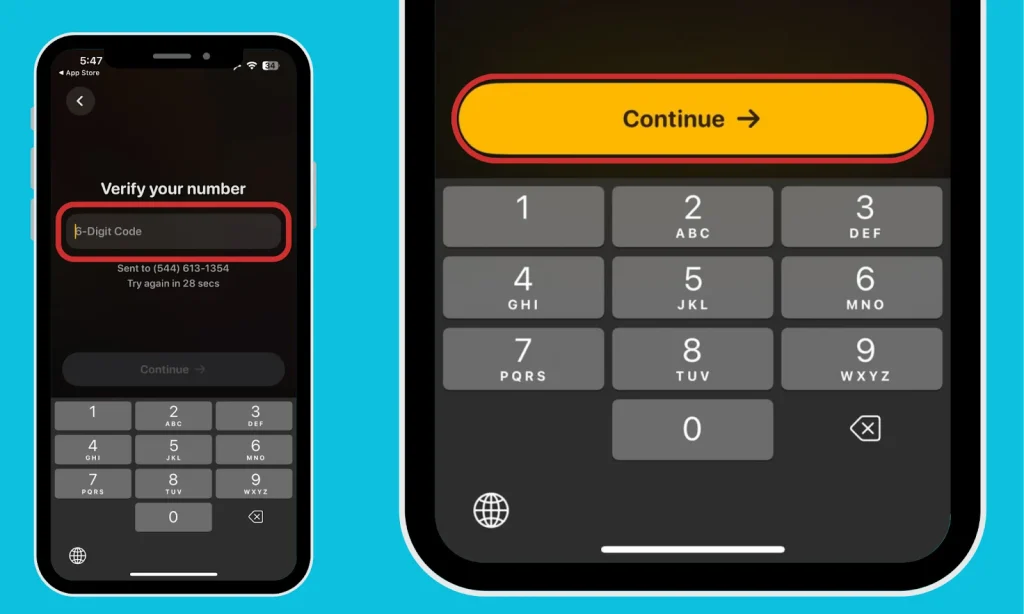 Tap on the “Continue” button