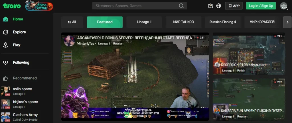 Trovo - A user is live game streaming on trovo game streaming platform