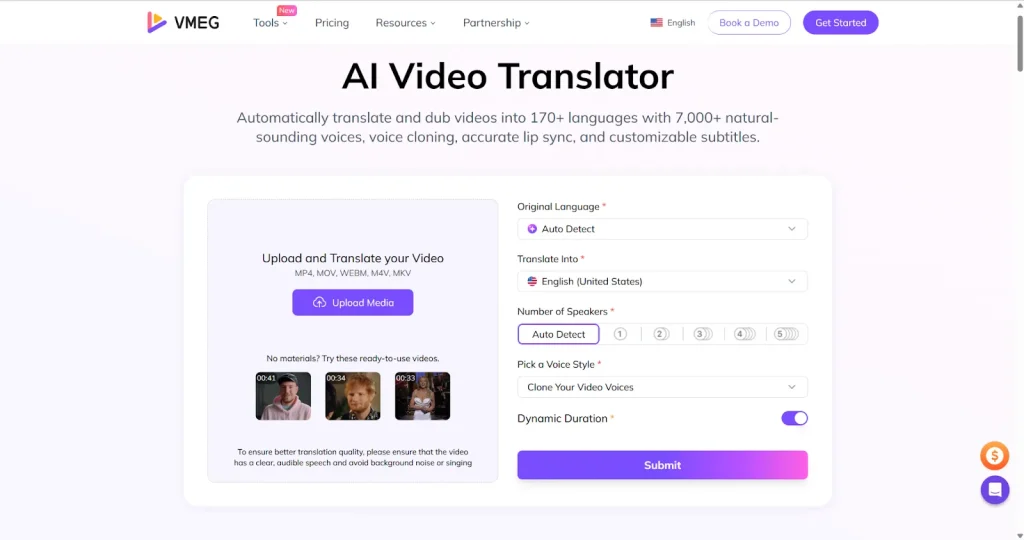 Upload a Video to Translate on VMEG AI